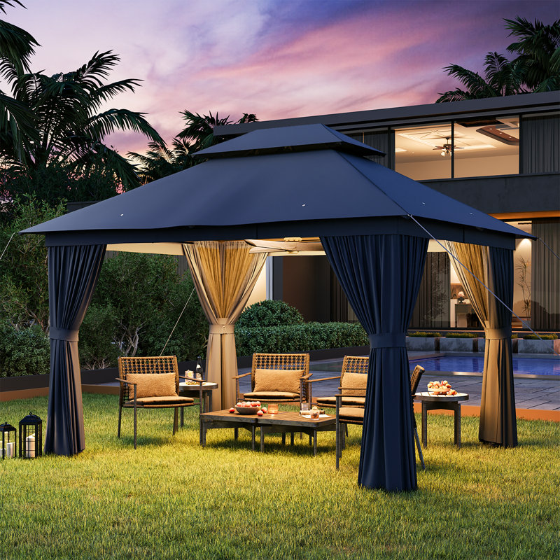 Jolydale  Outdoor Soft Top Gazebo with Double Roof, Canopy Gazebo with Mosquito Netting and Curtains, Suitable for Patios, Lawn and Backyard