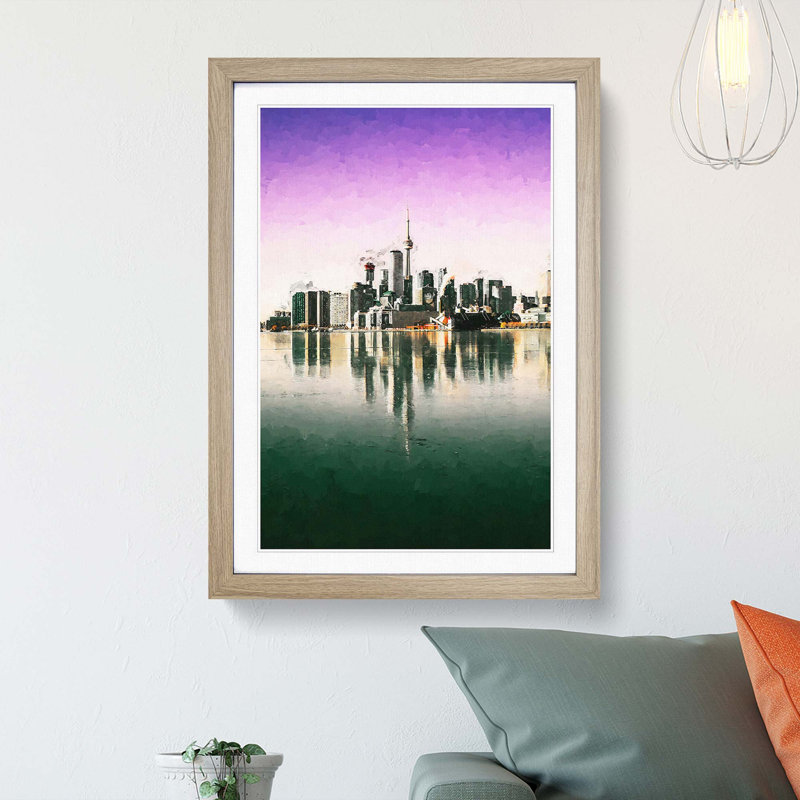 Skyline of Toronto in Canada in Abstract - Picture Frame Graphic Art Print, Oak Framed, 87cm H x 62cm W x 2cm D