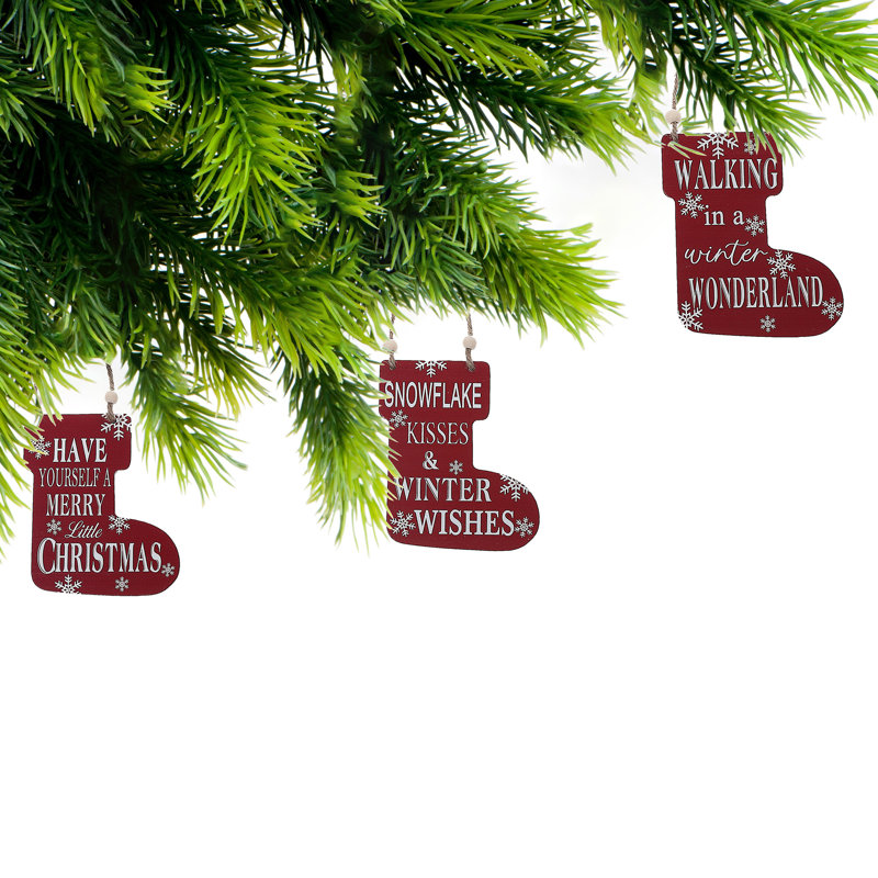Red Wooden Christmas Stocking Shaped Ornament Set