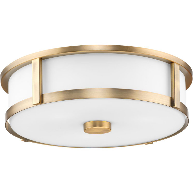 Three-Light New Traditional Flush Mount, Vintage Brass