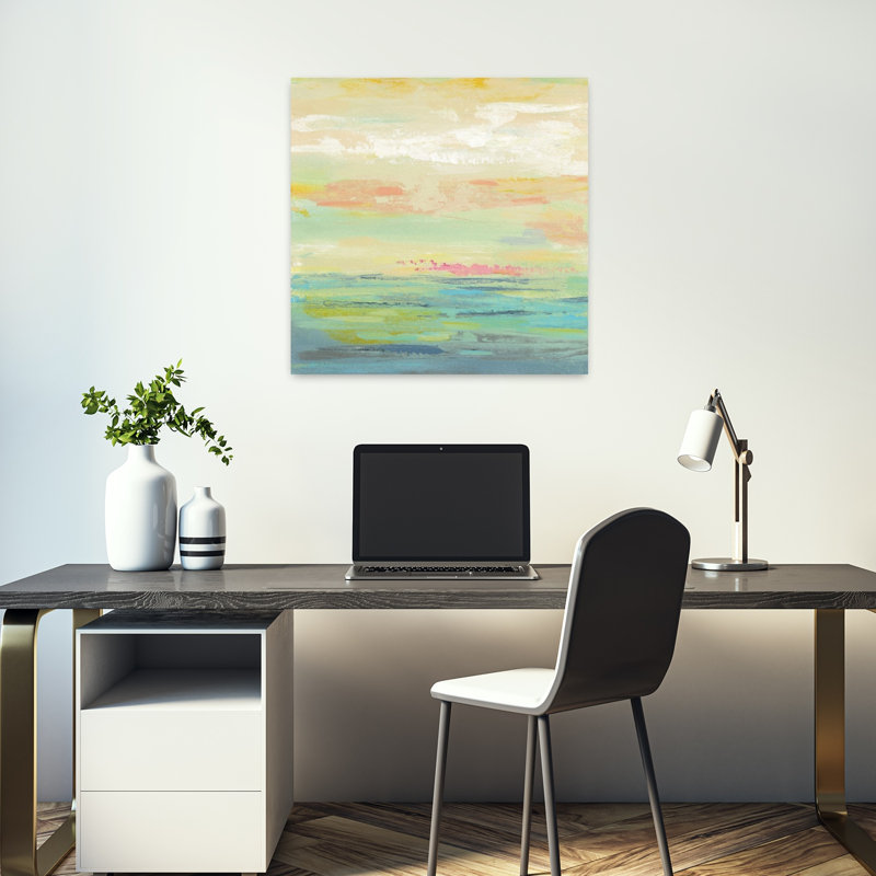 Nuage rose minimaliste II avec art abstrait aqua, H 18 po x l 18 po