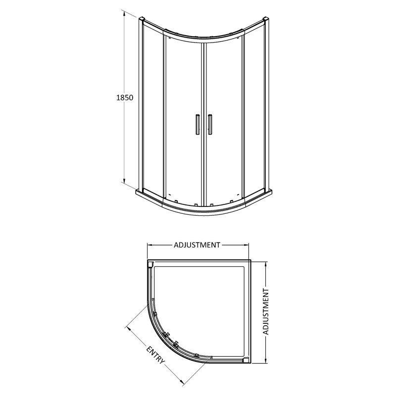 Pacific Quadrant Shower Enclosure, 185cm H x 100cm W x 0.6cm D