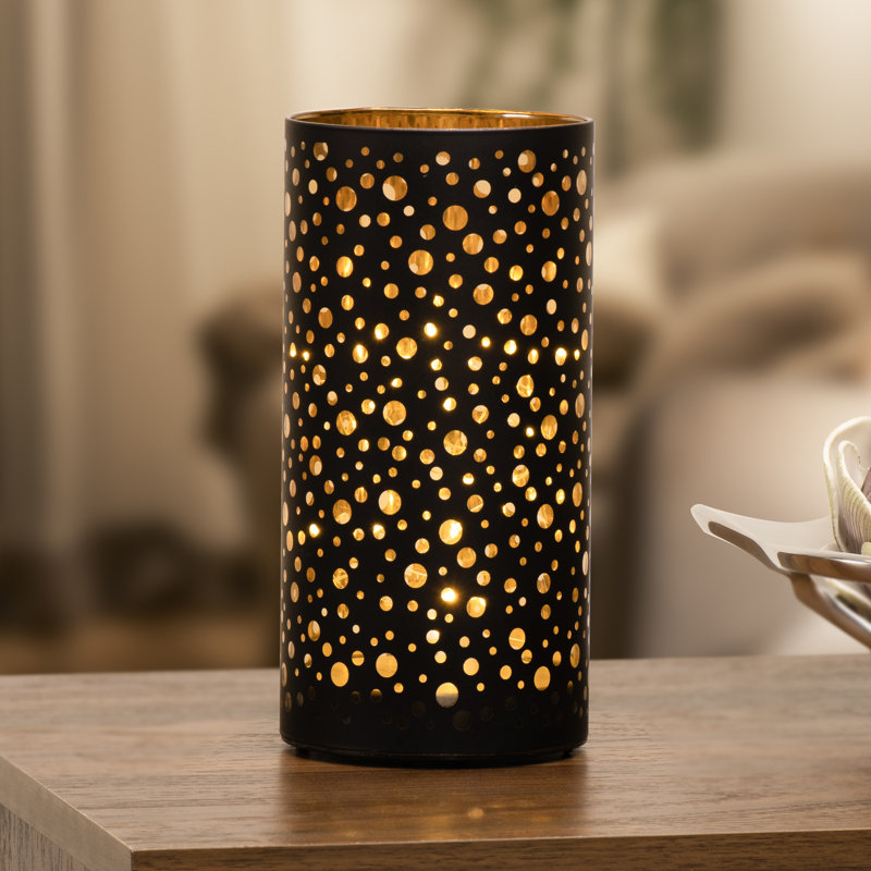  Lampe ouragan en verre portable à motif de points Okolona (8 po), H 8 po x l 4 po x P 4 po