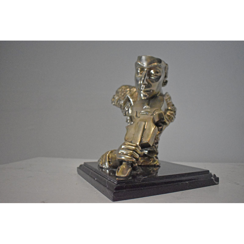 Statue de baggs jouant du violon en bronze, finition argentée - Taille: L 12 po x l 9 po x H 11 po.