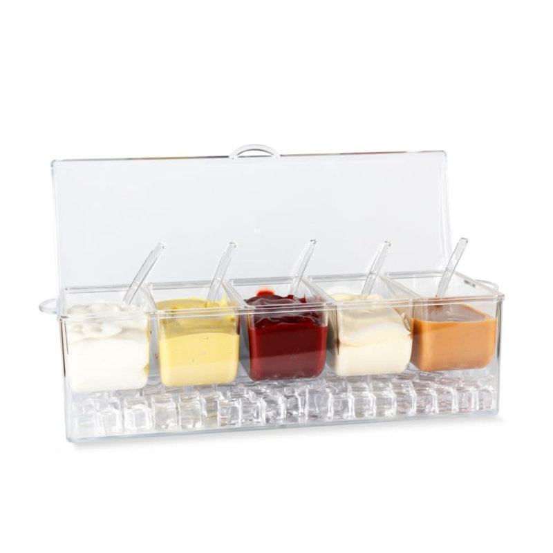Chilled Condiment Server|Taco Bar Serving Set For Party|Chilled Condiment Tray With Lid And 5 Removable Compartments