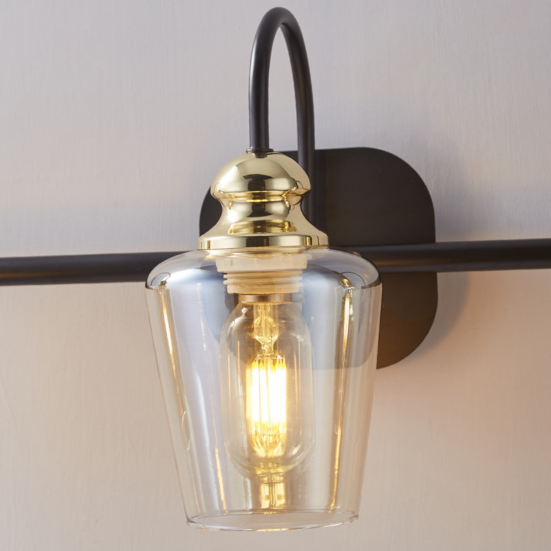 Applique murale de salle de bain 3 lumières industrielle avec abat-jour en verre transparent noir (excluant l'ampoule)