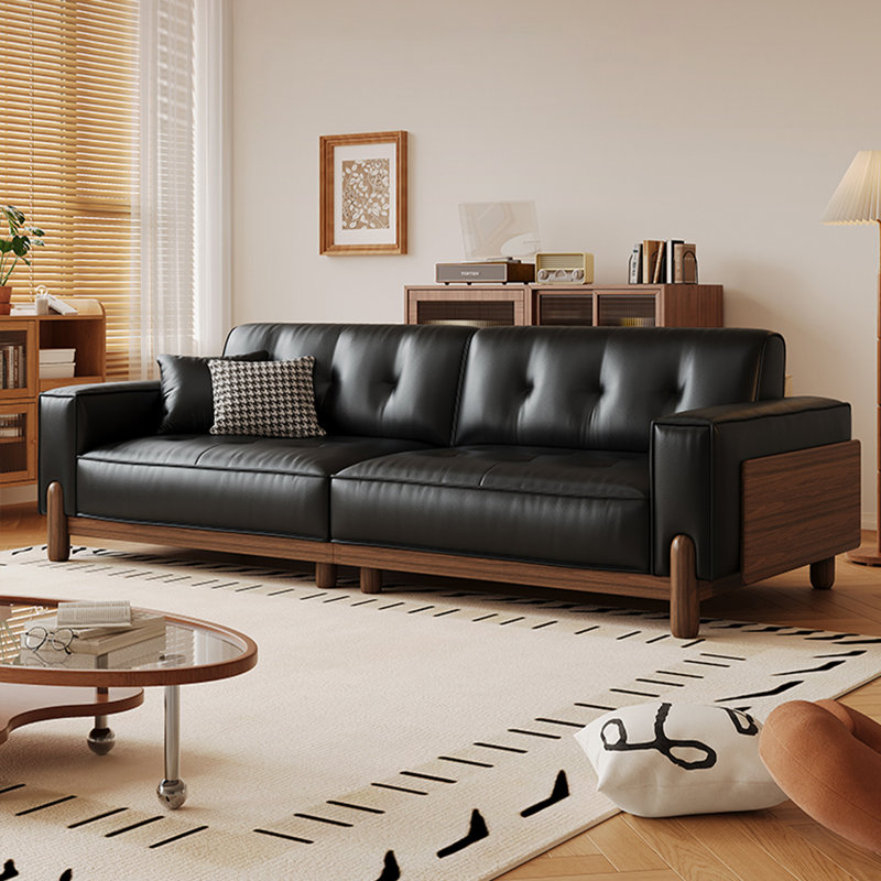 Canapé en cuir véritable noir 94,49 po, H 34,25 po x l 94,49 po x P 39,37 po