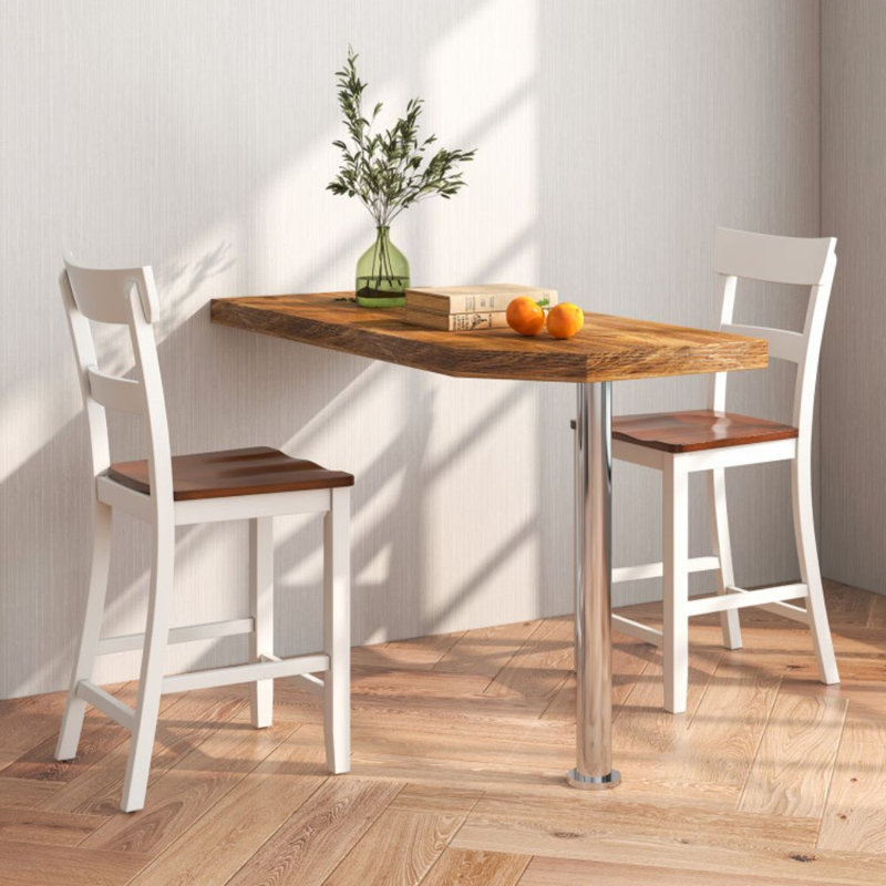 Farmhouse Dining Bar Stool Set Of 2 With Solid Rubber Wood Frame, White