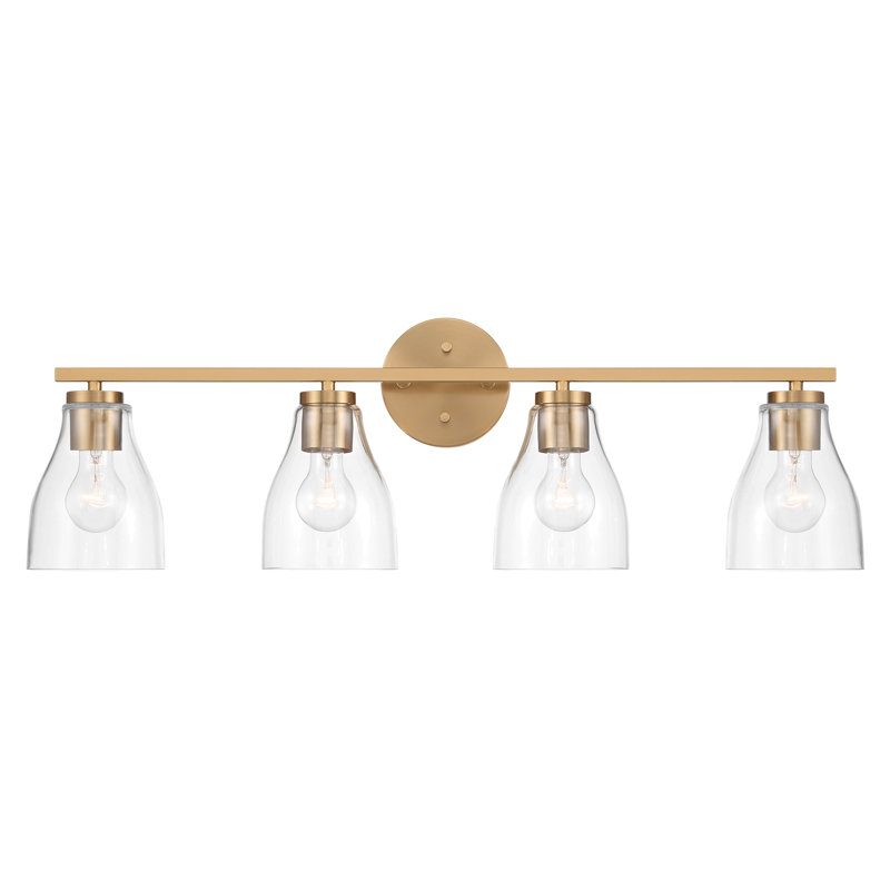 Éclairage pour meuble-lavabo à intensité variable Keston, H 10 po x l 31,7 po x P 6,5 po, Laiton brossé, Quatre lumières