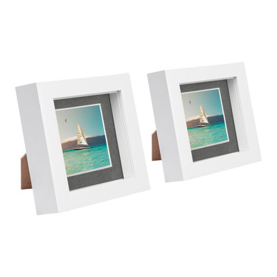 Nicola Spring - 4" x 4" White 3D Box Photo Frames - 2" x 2" Mount