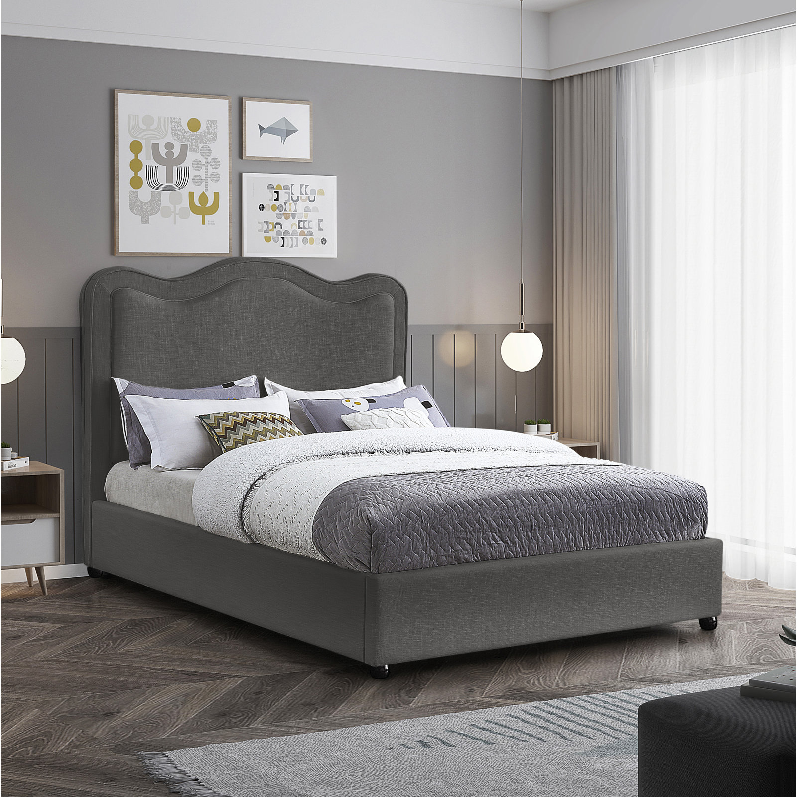 Felix Upholstered Bed, Full/Double, Gray Velvet