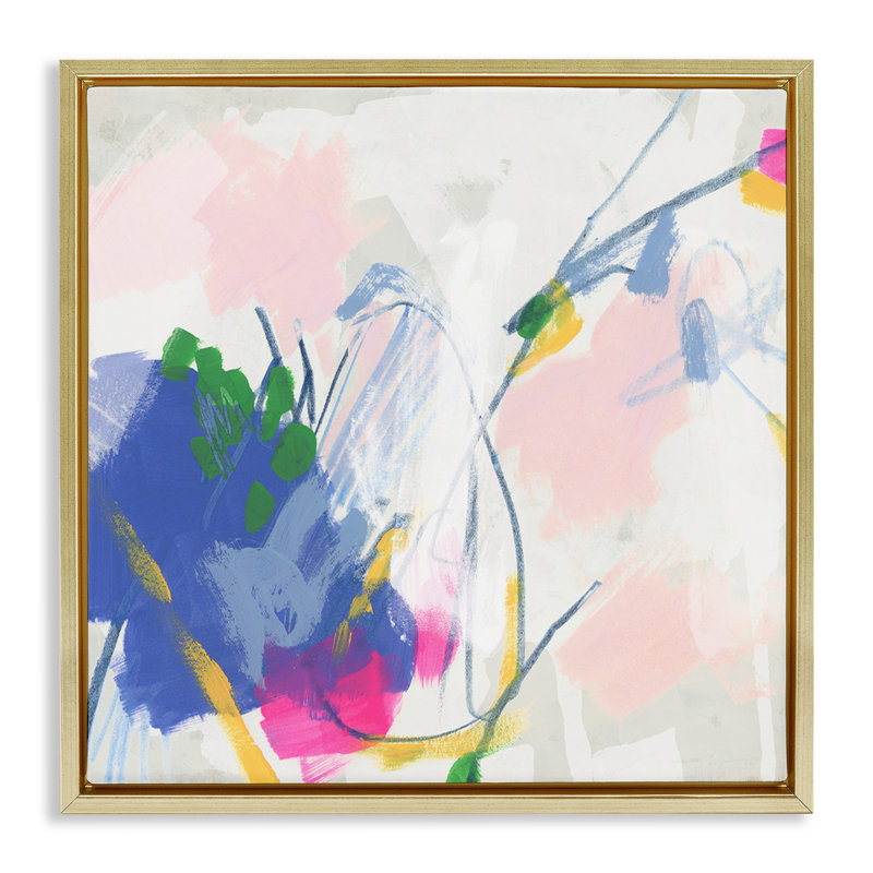 Art mural sur toile flottant rose et bleu par June Erica Vess, Cadre flottant métallique doré, H 25 po x l 25 po x P 1,7 po
