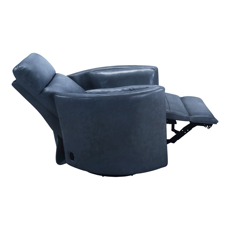 Fauteuil inclinable et oscillant électrique, Cuir fleur rétro bleu marine
