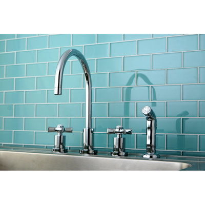Kingston Brass Millennium Double-Handle 4-Hole Widespread Kitchen Faucet with Plastic Sprayer