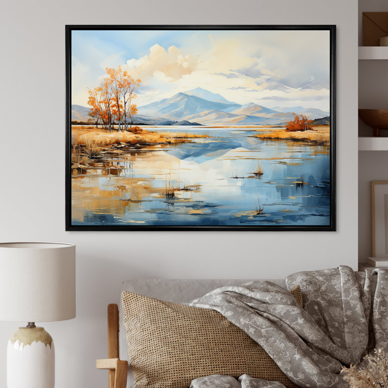 «Lakes Rivers», impression sur toile, Cadre flottant noir, H 30 po x l 40 po x P 1,5 po