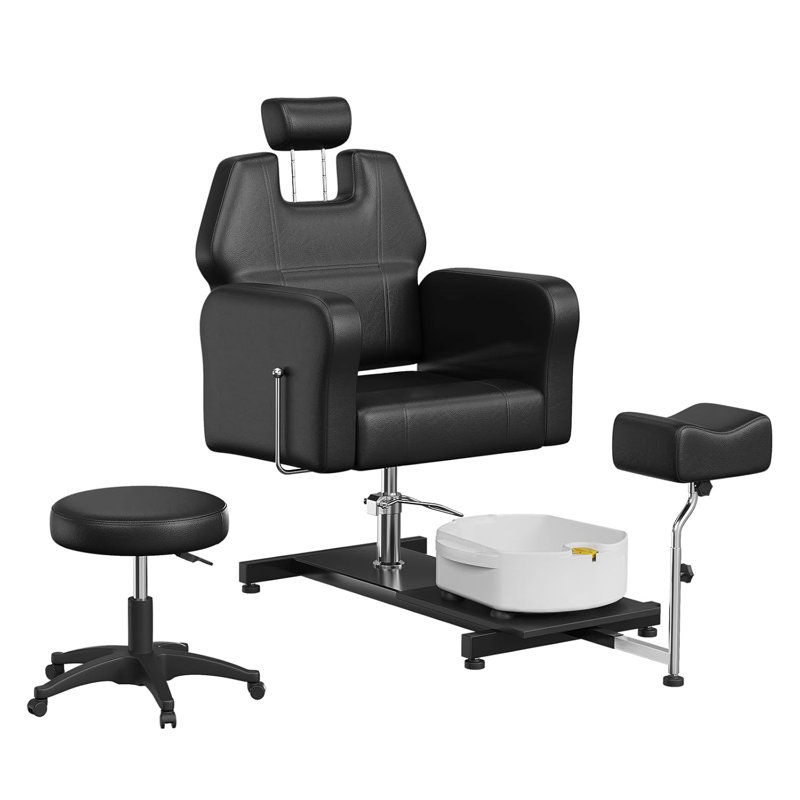 Fauteuil de pédicure inclinable à rotation à 360 ° avec tabouret, hauteur réglable