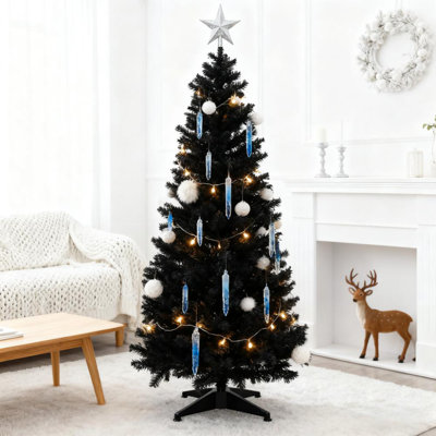 Sapin de Noël artificiel fin de 1,5 m (5 pi) en forme de crayon, facile à installer grâce à son support en plastique, idéal pour les petits espaces.