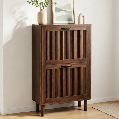 Armoire de rangement pour chaussures 16 à 20 paires avec tiroir rabattable et tablettes réglables, range-chaussures étroit autoportant pour le vestibule