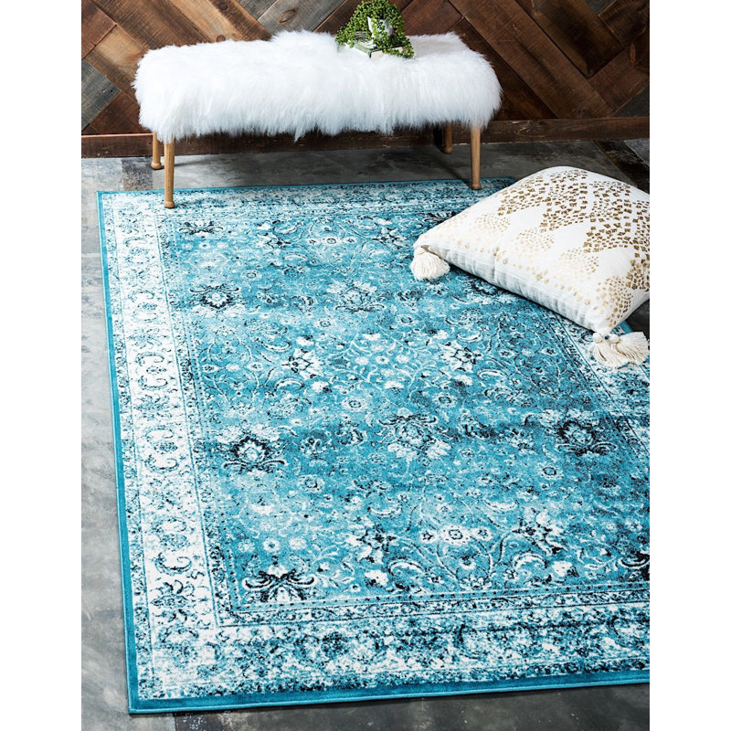 Tapis bleu à motif oriental Majestice, Rectangle 4 pi x 6 pi