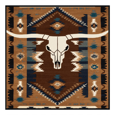 Washable Longhorn Cow Southwestern Area Rug