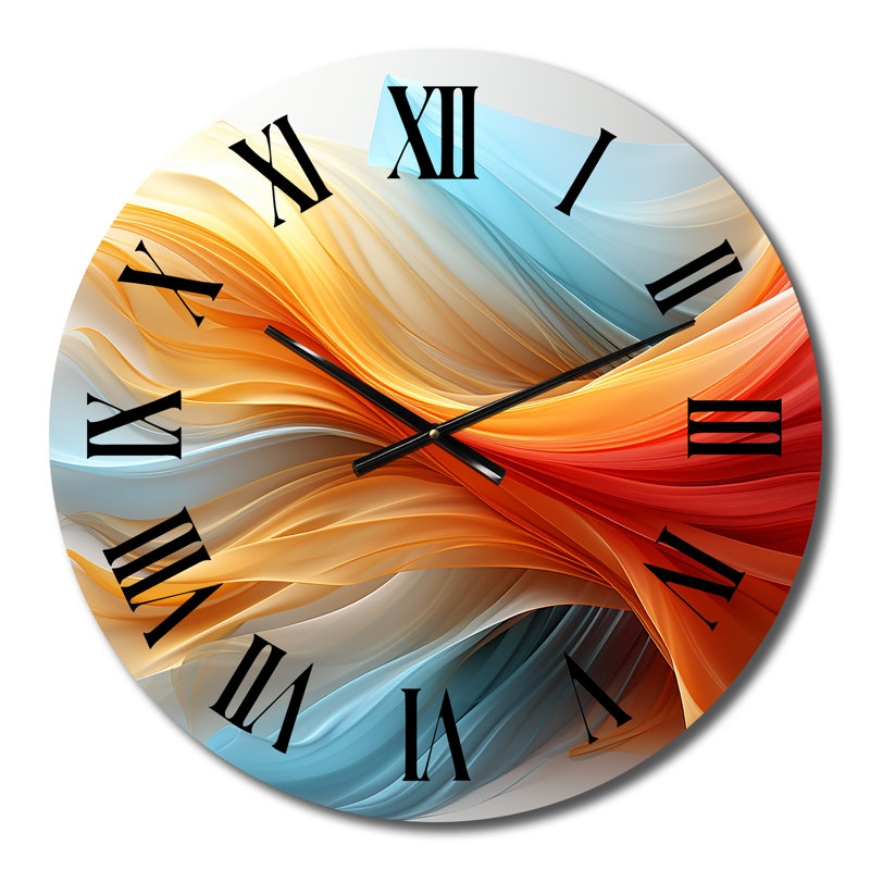 Horloge murale contemporaine à vagues abstraites orange et bleu, Petit