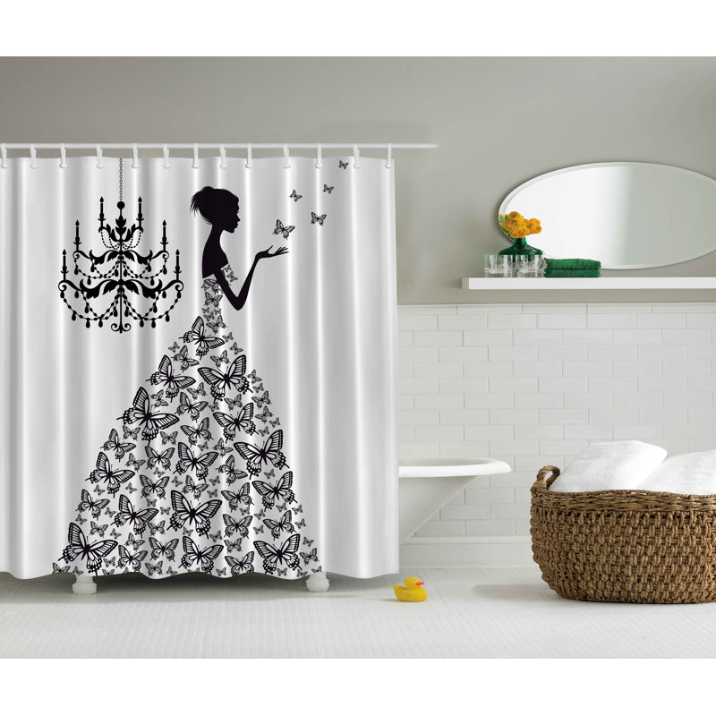 Mixed Shower Curtain with Hooks Included, 84" H x 69" W, Black