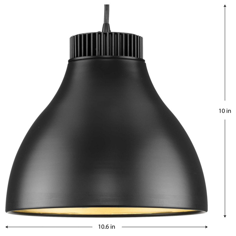 Luminaire suspendu DEL en métal moderne, H 10 po x l 10,60 po x P 10,60 po, Noir mat