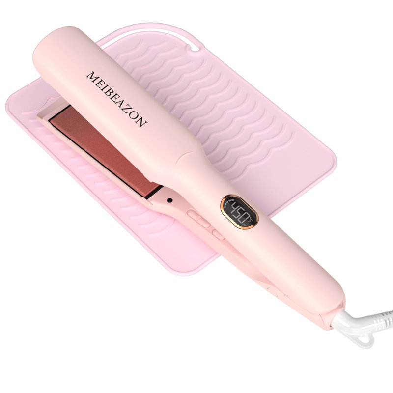 Home/Travel Hair Styling Flat Iron – Salon-Quality, 80% Less Frizz, 1.7” Ceramic Plates, Negative Ions, Digital Temp Control, Dual Voltage for Curly/Thick/Coily Hair
