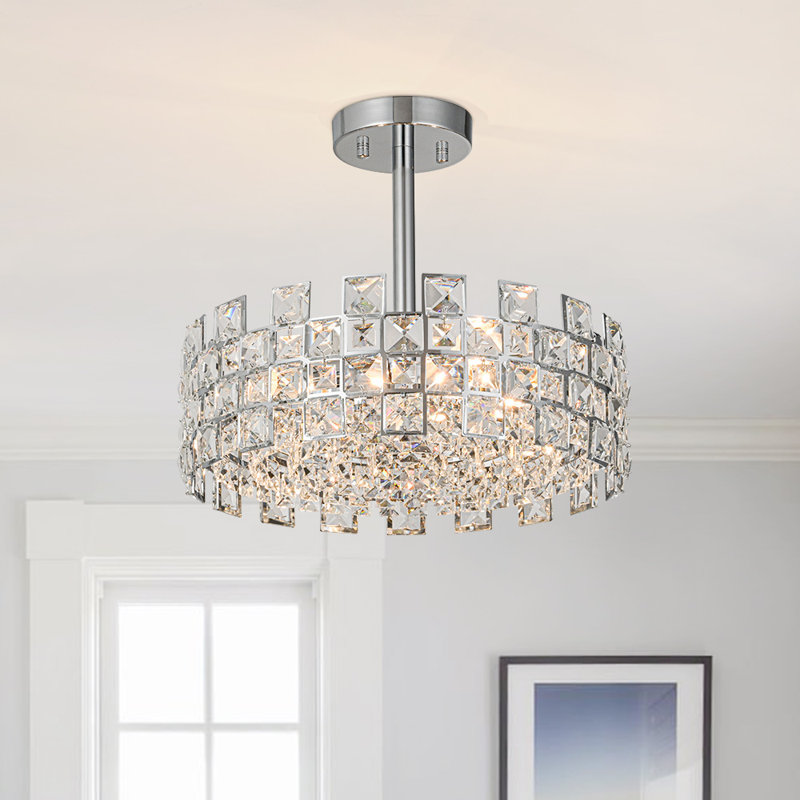 Atticus 4-Light Modern Round Crystal Semi Flush Mount Ceiling Light, Chrome
