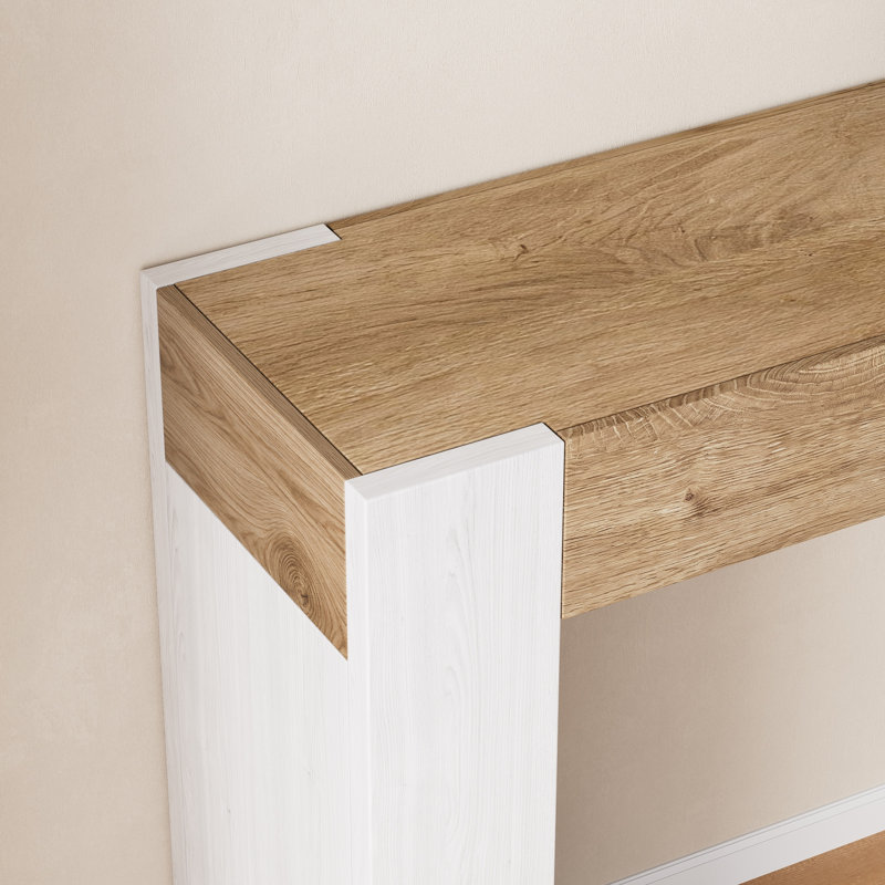 Console 63 po, table de vestibule en bois avec dessus en bloc épais et 3 tiroirs cachés, table de canapé pour le couloir, le vestibule ou le salon