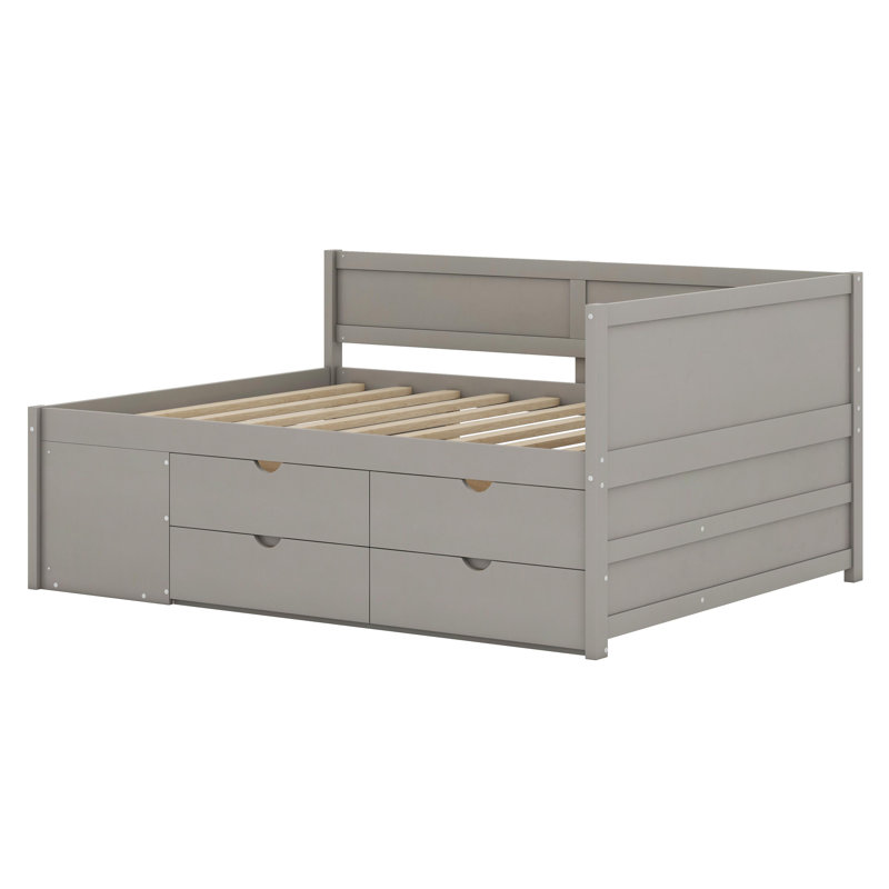 Lit de jour avec tiroirs et tablettes, Gris