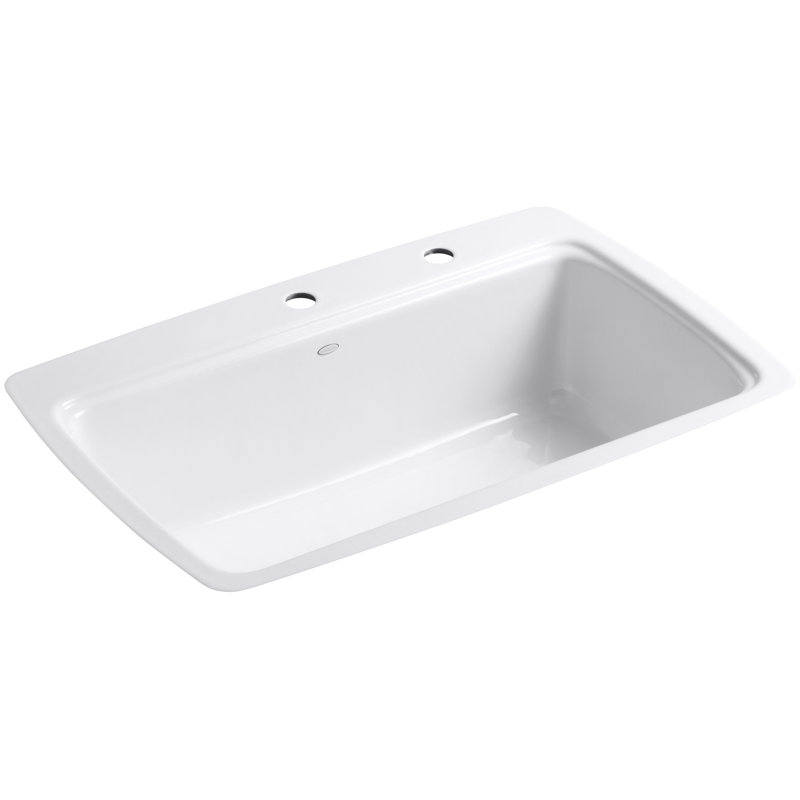 Évier de cuisine encastré à simple cuve L 33 po x l 22 po x P 9,625 po Cape Dory, Blanc, 2 trous