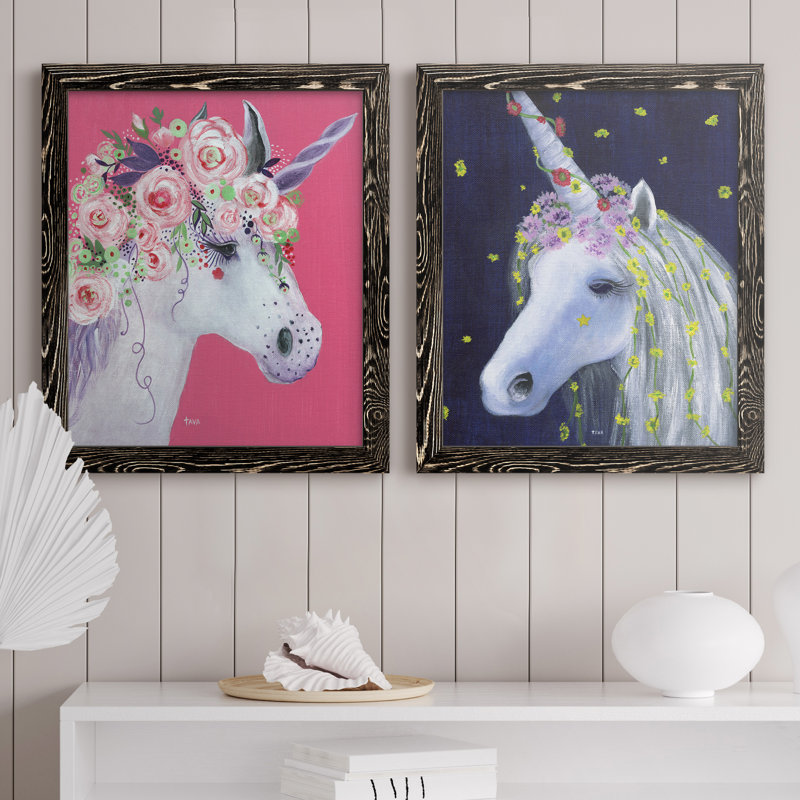 Unicorn III - ensemble de 2 peintures sur toile encadrées, Cadre noir, H 24 po x l 36 po x P 1,5 po
