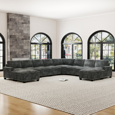 Canapé modulaire 10 pièces en velours côtelé d'angle moderne avec méridienne et garniture cloutée