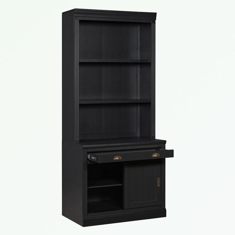 Bibliothèque moderne avec portes coulissantes et tablettes ouvertes
