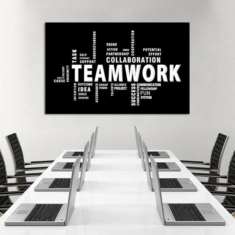 «Teamwork», art mural sur toile - grandes citations de motivation encadrées, décoration intérieure moderne