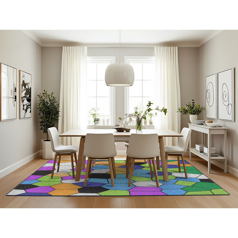 Tapis orange à motif géométrique, Rectangle 7 pi x 10 pi