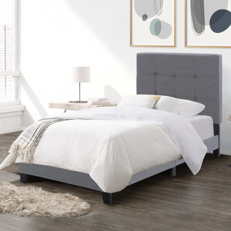 Upholstered Slat Bed, Twin, Gray