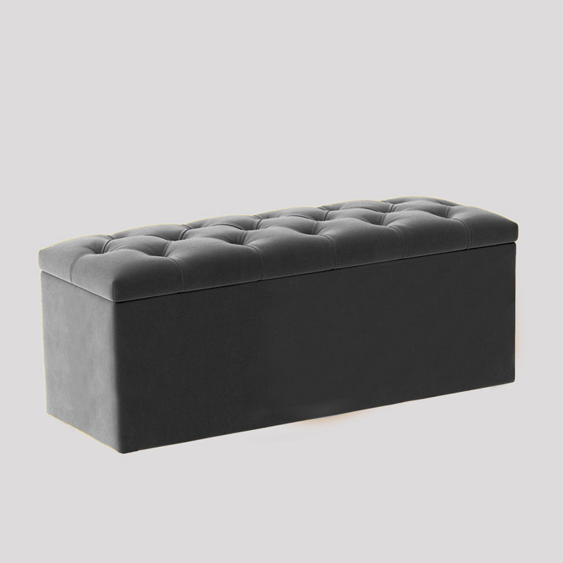  Luna Wide Chesterfield Velvet Rectangle Solid Color Standard Ottoman Box with Storage, Upholstered Deep Storage End of Bed Bench