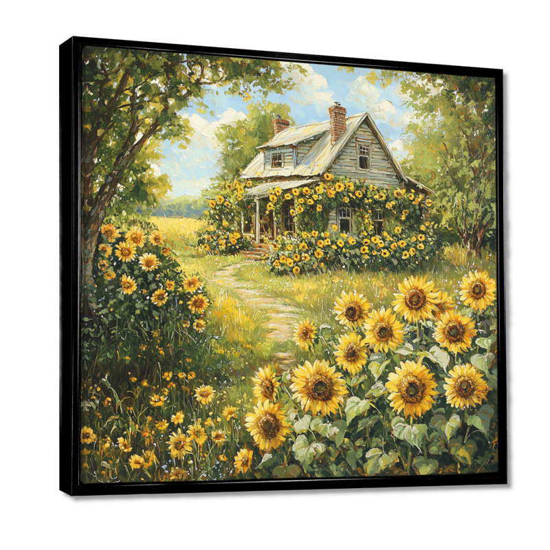 Dorcinvil, campagne, tournesols par le chalet II - tournesols, art mural, H 16 po x l 16 po, Impression encadrée flottante