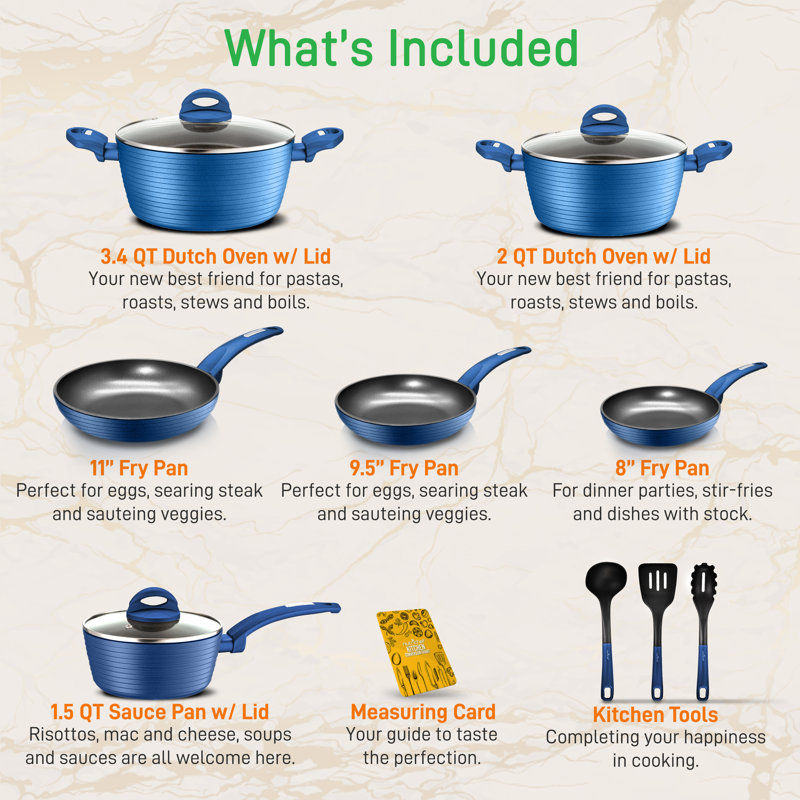 Batterie de cuisine antiadhésive en aluminium 12 pièces NutriChef, Bleu