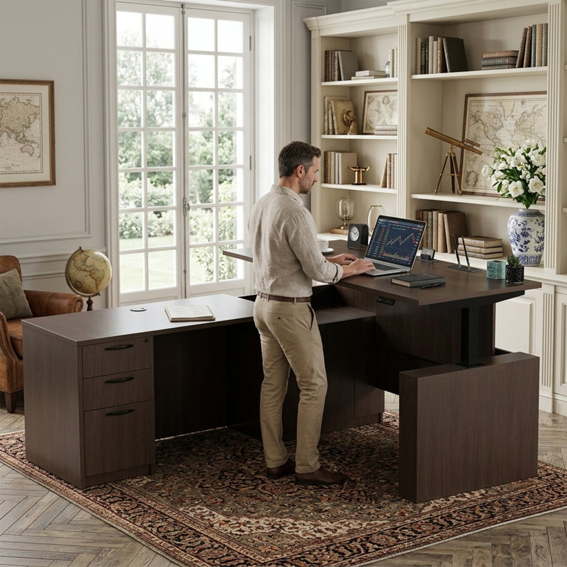 Parven 66.93'' Height Adjustable L-Shaped Executive Desk, Espresso