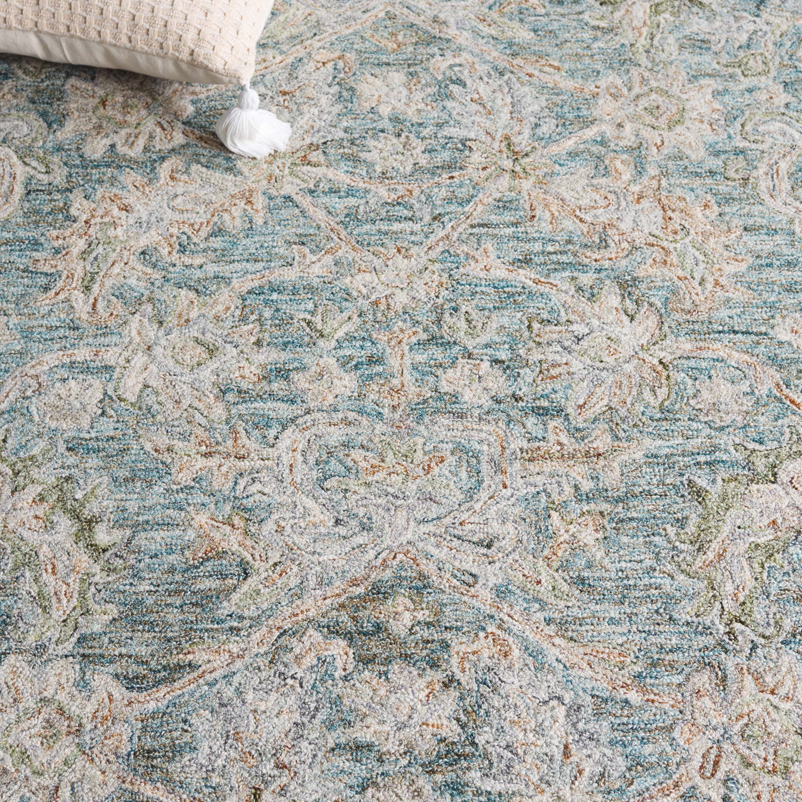 Teal Green Hand-Tufted Wool Oriental Rug, Square 8'