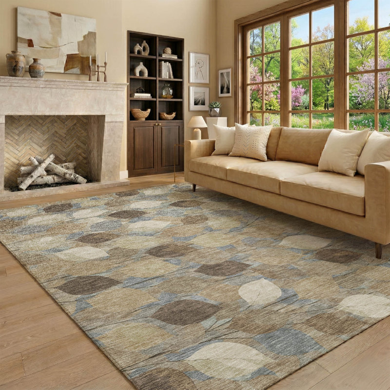 Tapis floral lavable à la machine de qualité supérieure Mayfield AMF2444, Beige, 5' x 7'6"