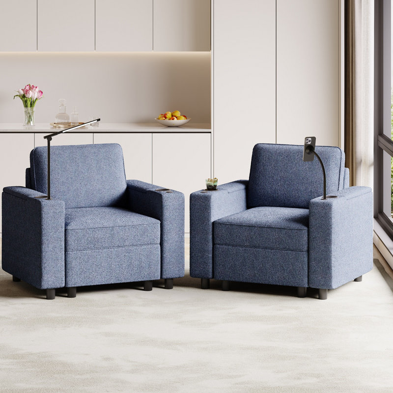 Fauteuil d'appoint rembourré l 38 po avec rangement et porte-gobelet Tupelo, Mélange de polyester bleu marine