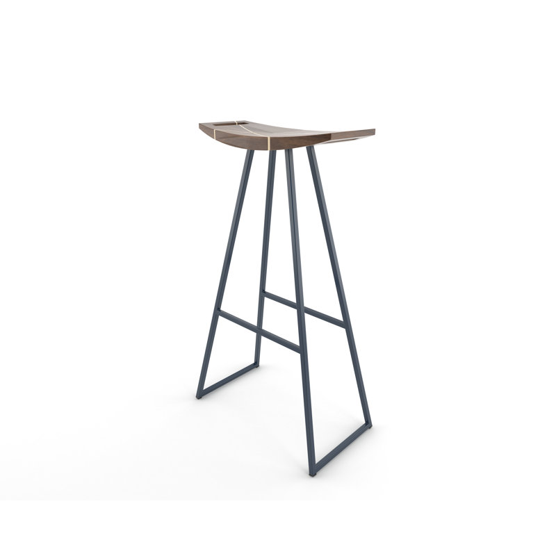 Robert Counter Stool with Metal Frame, Walnut, Bar Stool (30" Seat Height), Navy