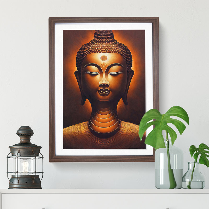 A Peaceful Buddha - Print, Walnut Framed, 66cm H x 48cm W x 2cm D, White