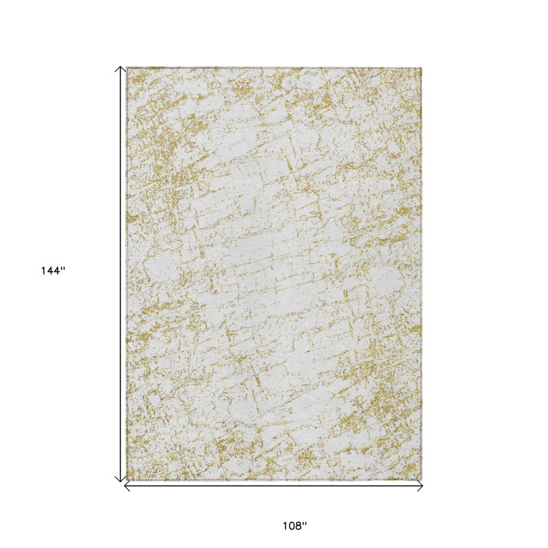 Tapis intérieur lavable abstrait doré et ivoire 9 pi x 12 pi