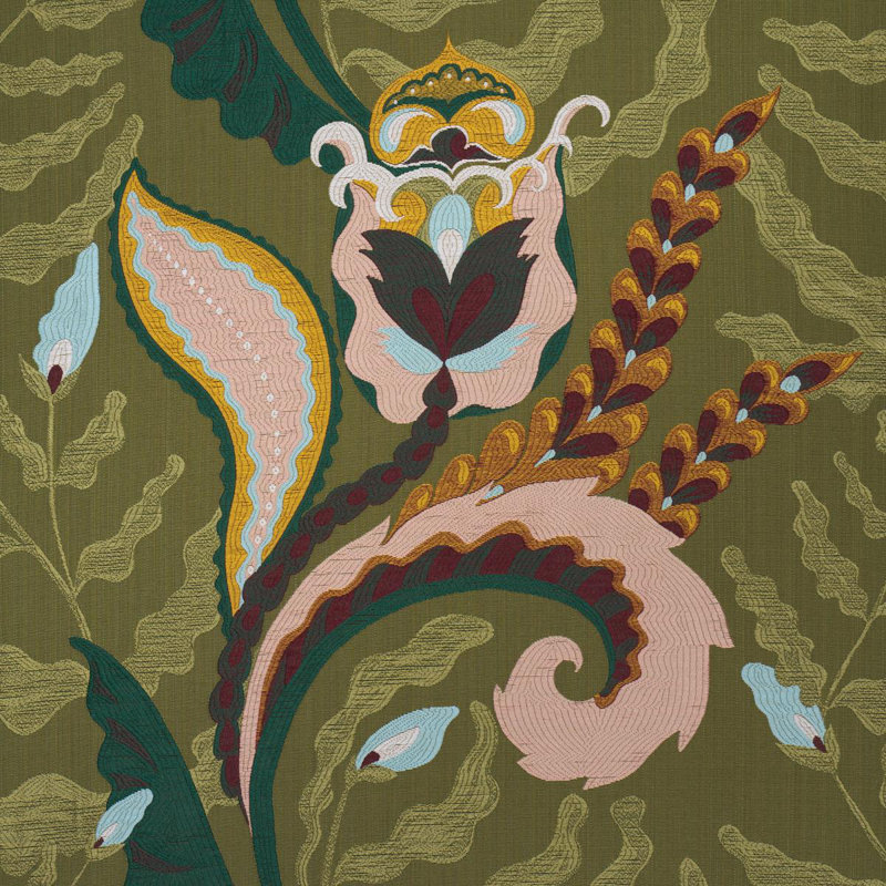 Schumacher X Laura Gonzalez Jaipur Fantaisie Fabric, Green