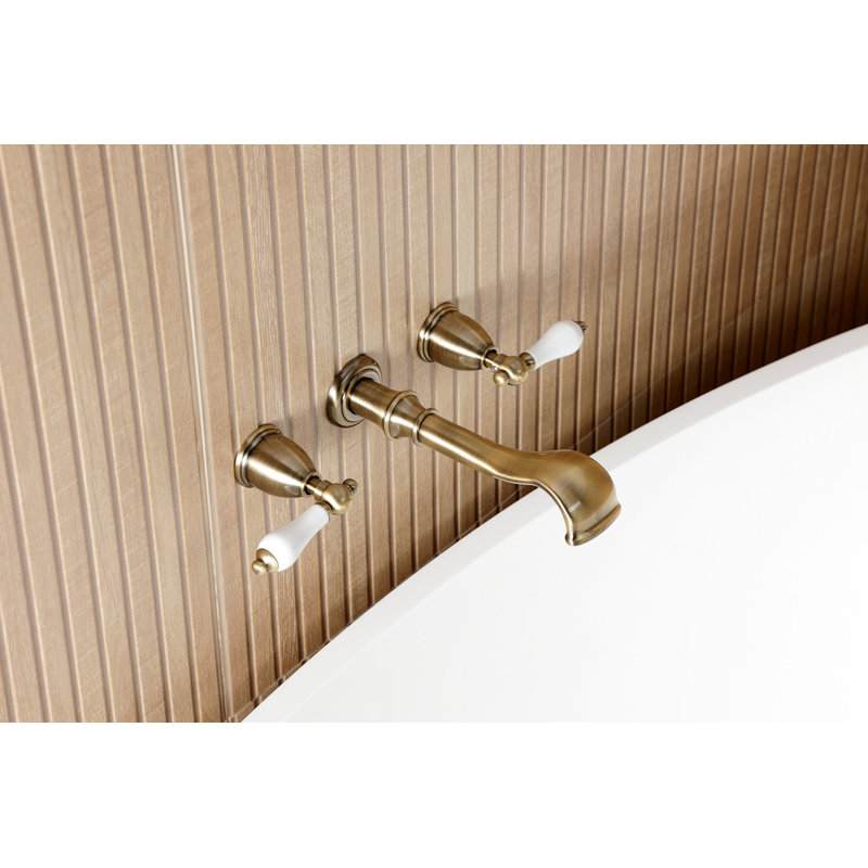 Kingston Brass Two-Handle 3-Hole Wall Mount Roman Tub Faucet, Lever, Antique Brass